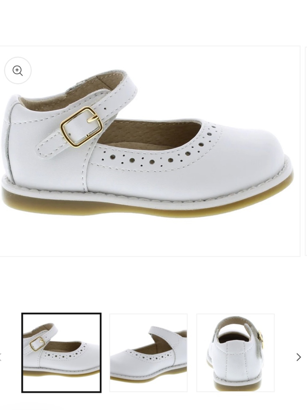 FootMates LEATHER White Mary Jane with Gold Buckle